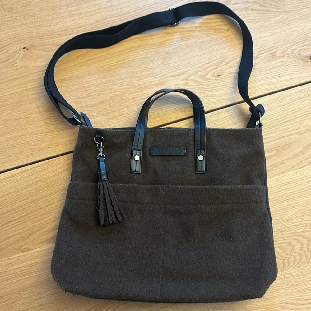 Sherpani Brown Crossbody Tote with Black Trim